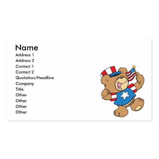 cute USA patriotic teddy bear design Business Card Templates (front side)