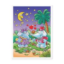 cute valentine elephant couple post card