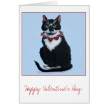 Cute Valentine tuxedo cat greeting card