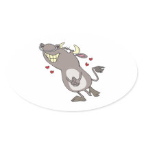 cute valentines day bull in love cartoon oval sticker