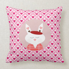 Cute Valentine's Day Bunny Pink Red Hearts Gifts Throw Pillows