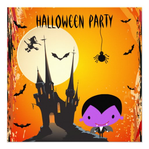 Cute Vampire & Castle Halloween Party Invites