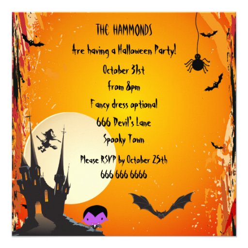 Cute Vampire & Castle Halloween Party Invites
