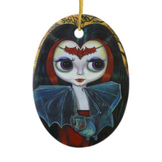 Cute Vampire Doll with Bat Ornament ornament
