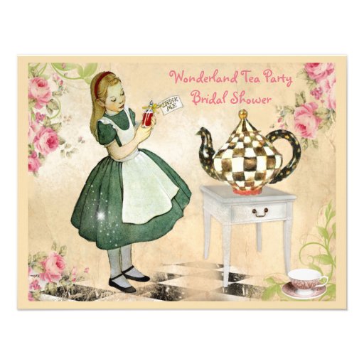 Cute Vintage Alice in Wonderland Bridal Shower Personalized Invites