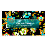 Cute Vintage Aqua on Black Floral business cards