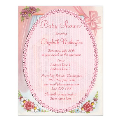 Cute Vintage Baby Girl in Crib Pink Baby Shower Custom Invitation