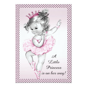 Cute Vintage Ballerina Princess Baby Shower 5x7 Paper Invitation Card