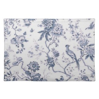 Cute Vintage Blue And White Bird Floral Placemats