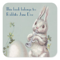 Cute Vintage Bunny Customizable Book Plate Square Stickers