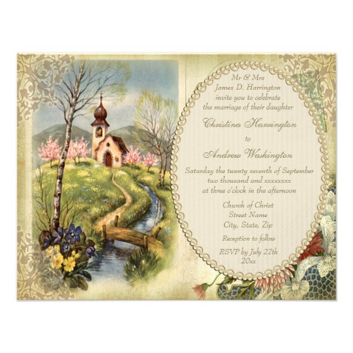 Cute Vintage Church Wedding Invitation