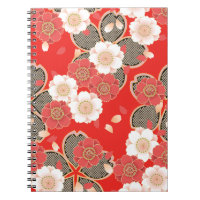 Cute Vintage Floral Red White Vector Notebook