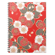 Cute Vintage Floral Red White Vector Notebook