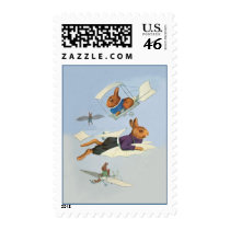 Cute Vintage Flying Bunny Rabbit - Anthropomorphic Postage Stamps