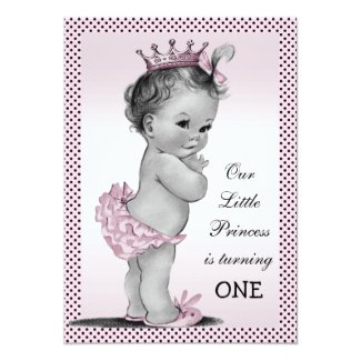 Cute Vintage Princess 1st Birthday Party 5x7 Paper Invitation Card