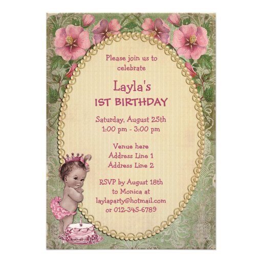 Cute Vintage Princess 1st Birthday Party Card