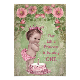 Cute Vintage Princess 1st Birthday Party 5x7 Paper Invitation Card