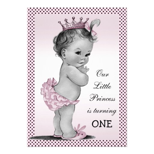 Cute Vintage Princess 1st Birthday Party Personalized Announcement (front side)