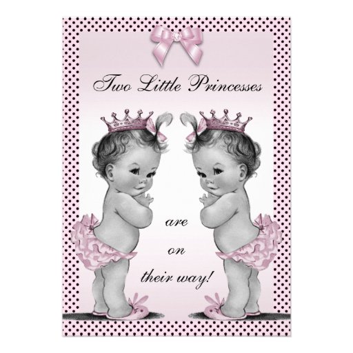 Cute Vintage Princess Twins Baby Shower Personalized Announcements