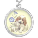 Cute Vintage Puppy Dog and Kitten Cat With Flowers Custom Jewelry