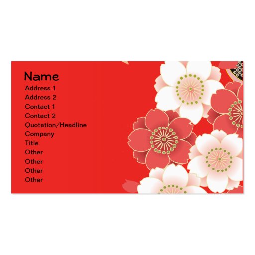 Cute Vintage Retro Floral Red White Vector Business Cards (front side)