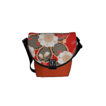 Cute Vintage Retro Floral Red White Vector Messenger Bag