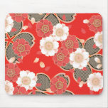 Cute Vintage Retro Floral Red White Vector Mousepads