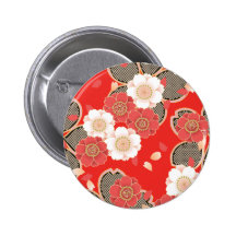 Cute Vintage Retro Floral Red White Vector Pins