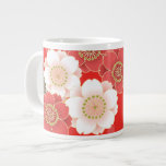 Cute Vintage Retro Floral Red White Vector Extra Large Mugs