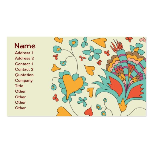 Cute Vintage Retro Hearts Flowers Business Card Template (front side)