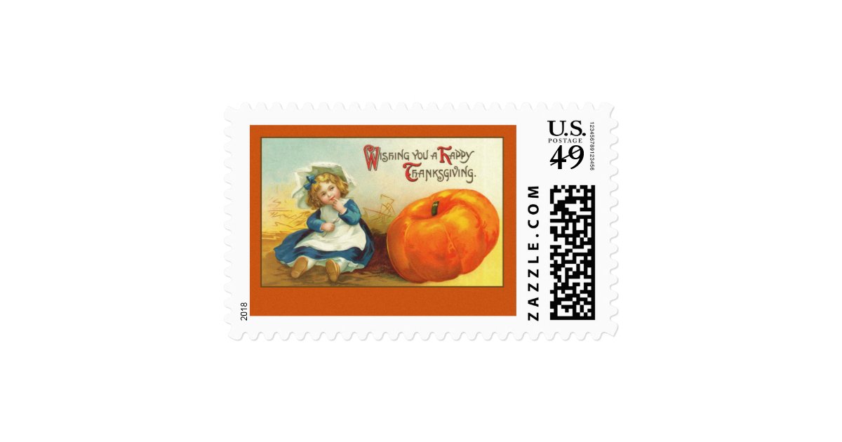 Cute Vintage Thanksgiving Art Greeting Cards Postage Stamp ...