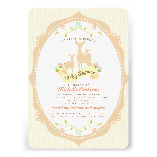 Cute Vintage Woodland Fawns Neutral Baby Shower Custom Announcements