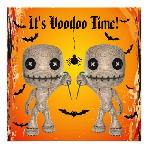 Cute Voodoo Dolls, Bats & Spider Halloween Party Announcements