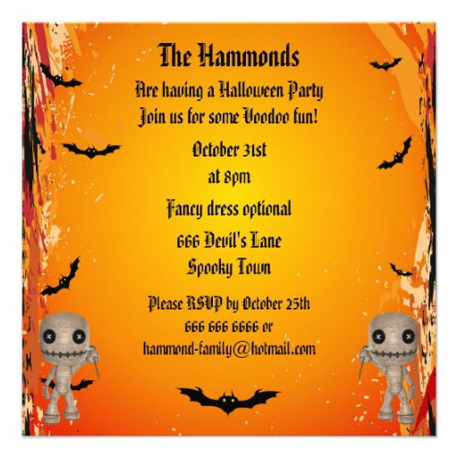 Cute Voodoo Dolls, Bats & Spider Halloween Party Announcements