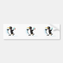 cute waiter penguin on skates bumper stickers