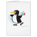 cute waiter penguin on skates card
