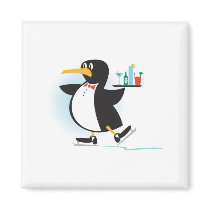 cute waiter penguin on skates refrigerator magnet