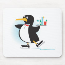cute waiter penguin on skates mousepads
