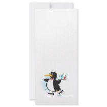 cute waiter penguin on skates rack card