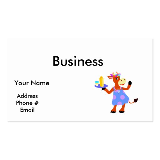 Cute Waitress Cow Business Card Templates (front side)