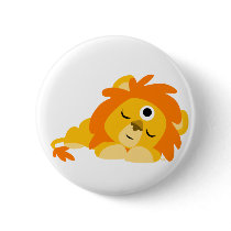 Cute Watchful Cartoon Lion button badge
