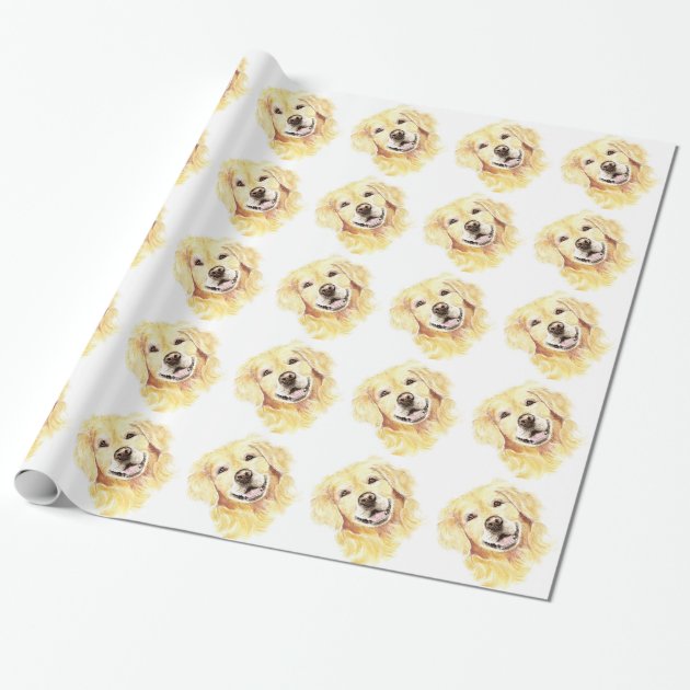 Cute Watercolor Golden Retriever Dog Pet Animal Wrapping Paper
