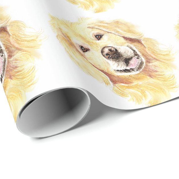 Cute Watercolor Golden Retriever Dog Pet Animal Wrapping Paper 3/4