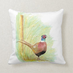 Cute Watercolor Ring-Necked Pheasant Bird Pillow
