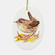 Cute Watercolor Wren Bird, Nature, Wildlife Animal Christmas Ornament