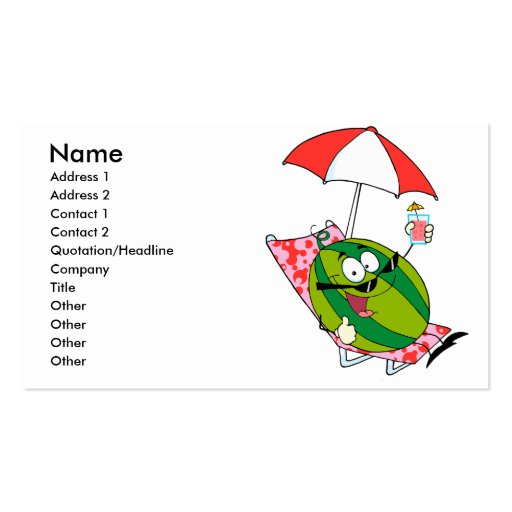 cute watermelon character lounging with juice business card templates