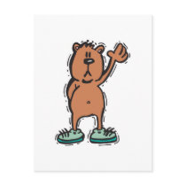 cute waving bear in sneakers postcard