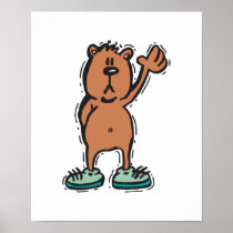 cute waving bear in sneakers posters