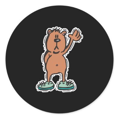 cute waving bear in sneakers round stickers by doonidesignsanimals