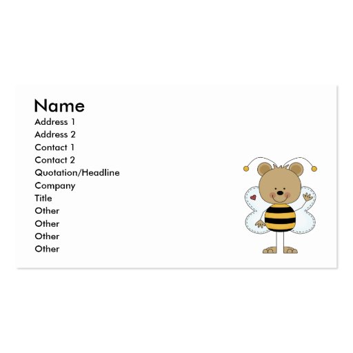 cute waving bumble bee bear business cards (front side)